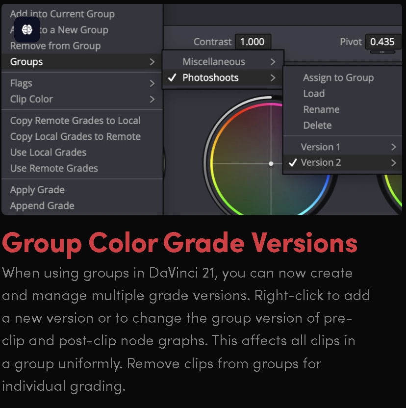 DaVinci Resolve 21 Group Color Grade Versions