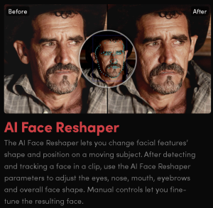 DaVinci Resolve 21 AI Face Reshaper before and after