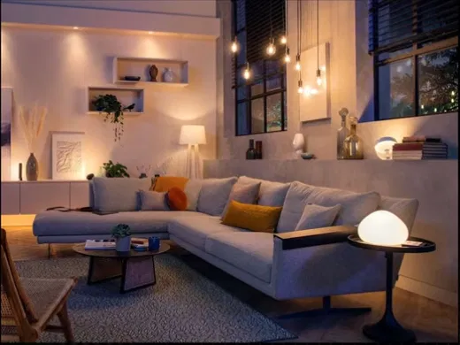 Dimly lit living room representing typical broadcast TV viewing environment for gamma 2.4