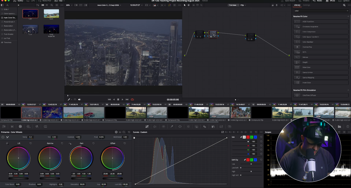 DaVinci Resolve Color Match palette node labeled for on-set calibration chart matching